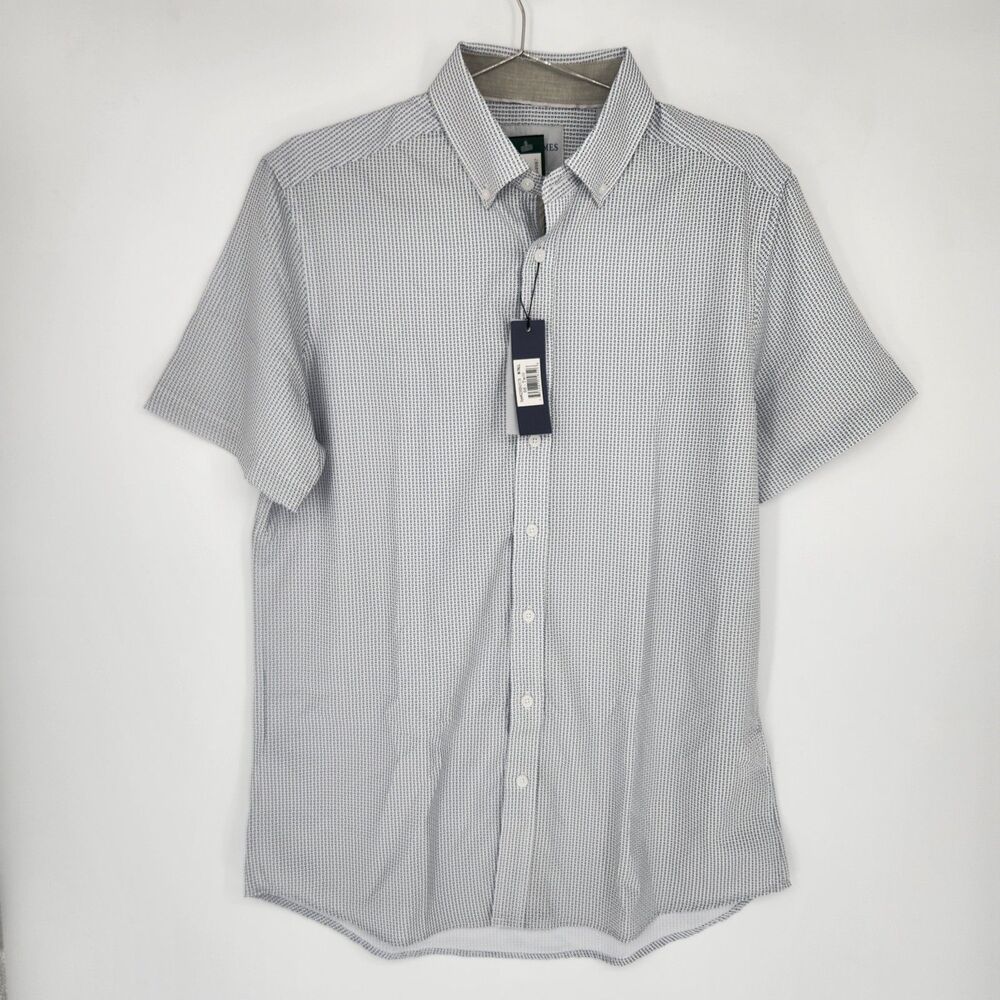 Henri James Medium Tall Beige 4 Way Stretch Geo‎ Woven Shirt NWT